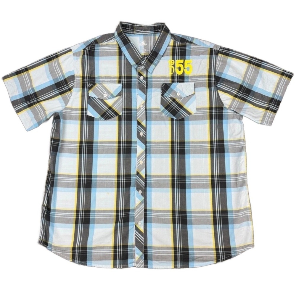 Disney Parks Men's 2XL Mickey Mouse Plaid Cotton Short Sleeve Button Up Shirt